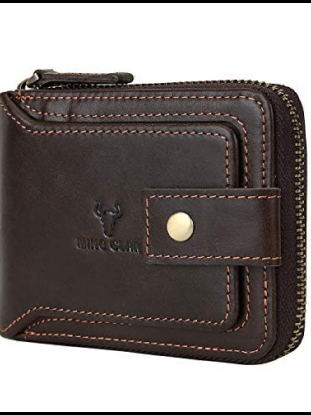 Full Grain Leather RFID Blocking Bifold Wallet for Men with Zipper and ID Window